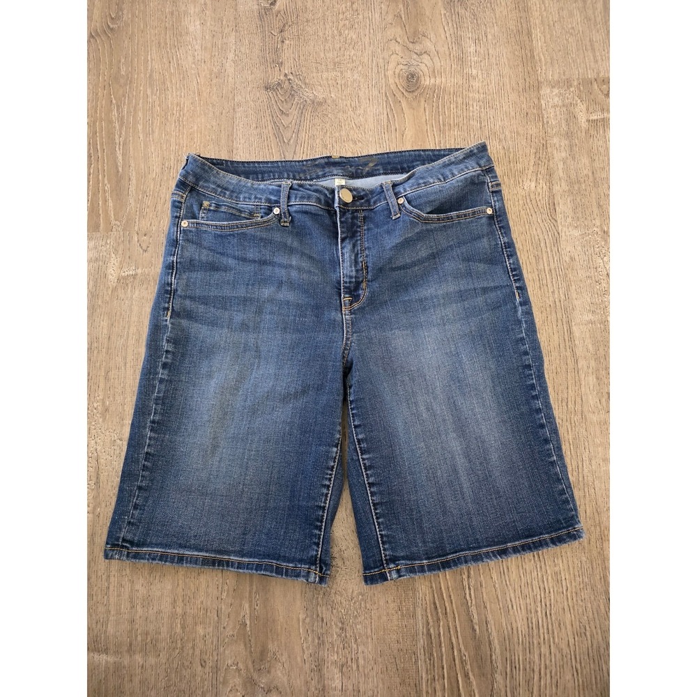 Seven7 Womens Bermuda Denim Shorts Blue 14 Stretch Jean Shorts
